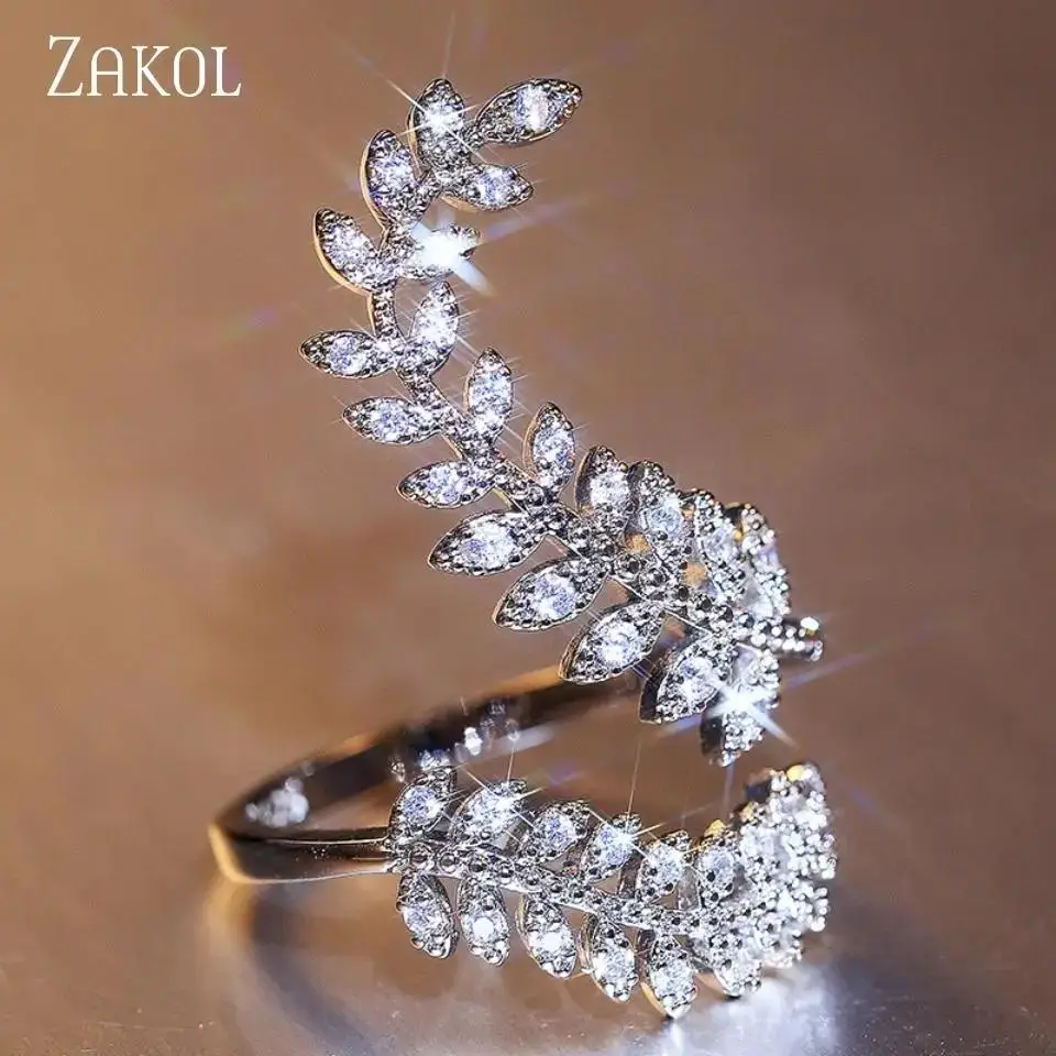 ZAKOL Temperament Simple Creative Design Micro-set Zircon Women's Opening Ring Clearance Processing Jewelry Gifts Accessories
