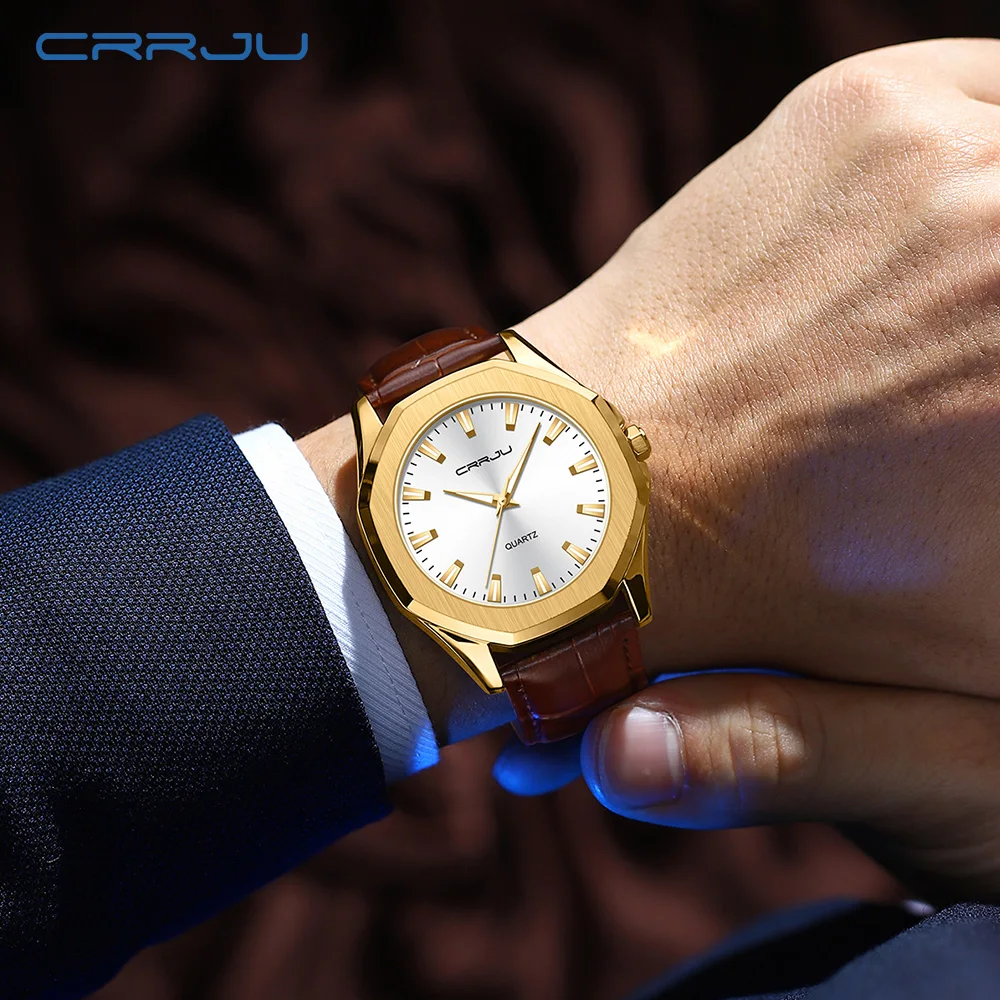 CRRJU-Montre à Quartz MinimalMust avec Bracelet en Cuir pour Homme, Horloge Masculine, Mains Shoes Simples, Décontracté, Nouveau