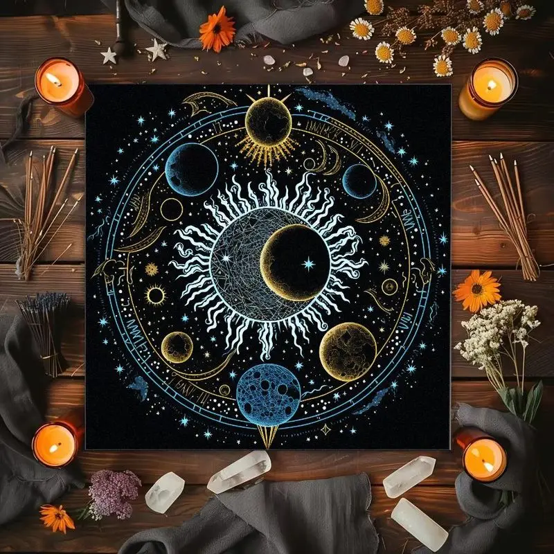 VIKAMA Sacred Geometry Pyramid Tarot Card Tablecloth Mysterious Divination Altar Cloth Ritual Table Mat Background Cloth