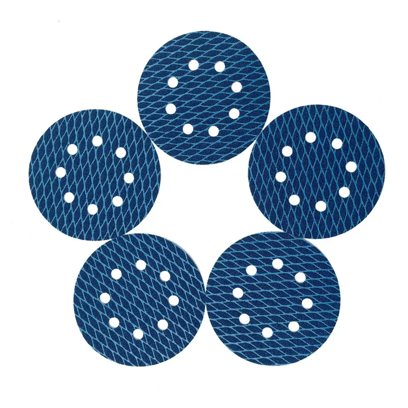 Carta vetrata blu 5 pollici 8 fori diamante asciutto e bagnato indietro carta vetrata in velluto griglia diamantata accessori per utensili in carta vetrata 100 pezzi