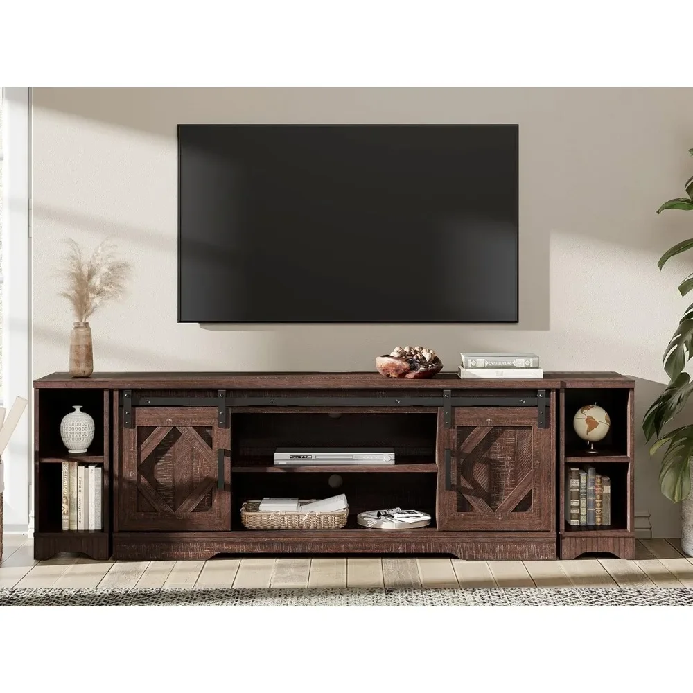 

Modern Farmhouse TV Stand for Up To 85" TVs Wood Entertainment Center with Open Storage for Living Room, Rustic Brown, TV Stand