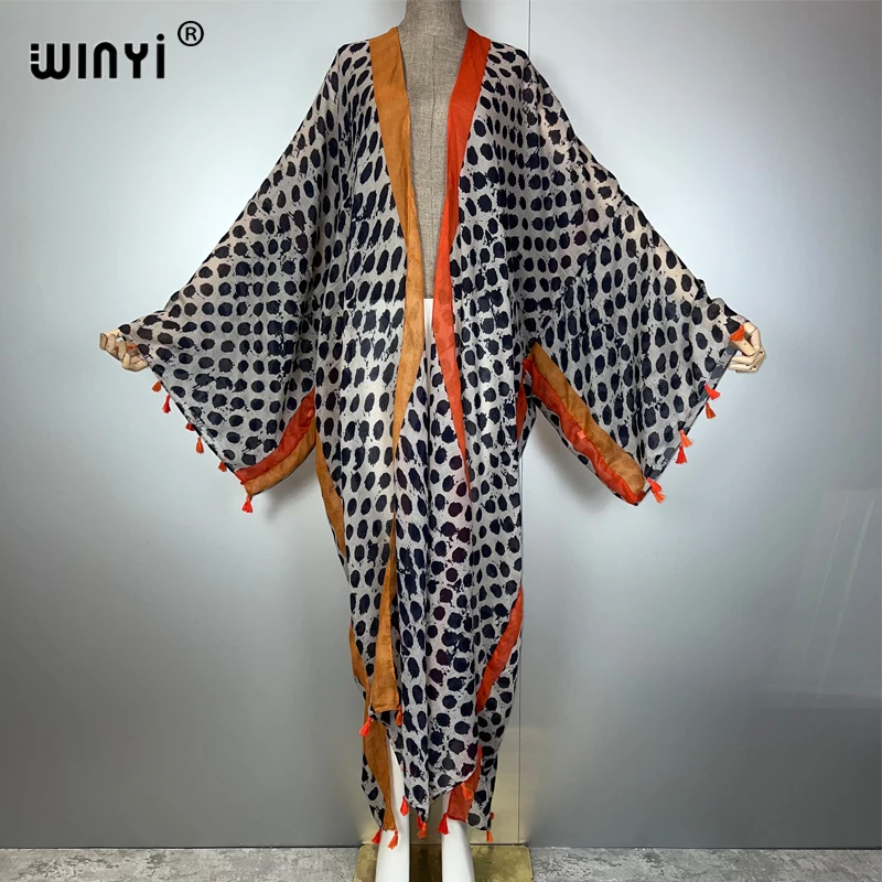 WINYI ฤดูร้อนชุดกิโมโนอเมริกา boho พิมพ์ beach cover up ชุด maxi cardigans ชายหาดผู้หญิง abaya ดูไบหรูหรา kaftan