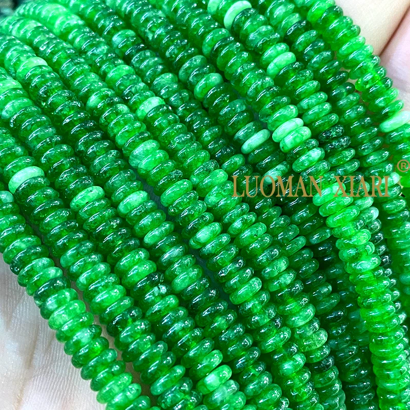 2x6MM Rondelle Natural Stone Green Olivine Chalcedony Loose Flat Round Spacer Beads for Jewelry Making Diy Bracelet Accessories