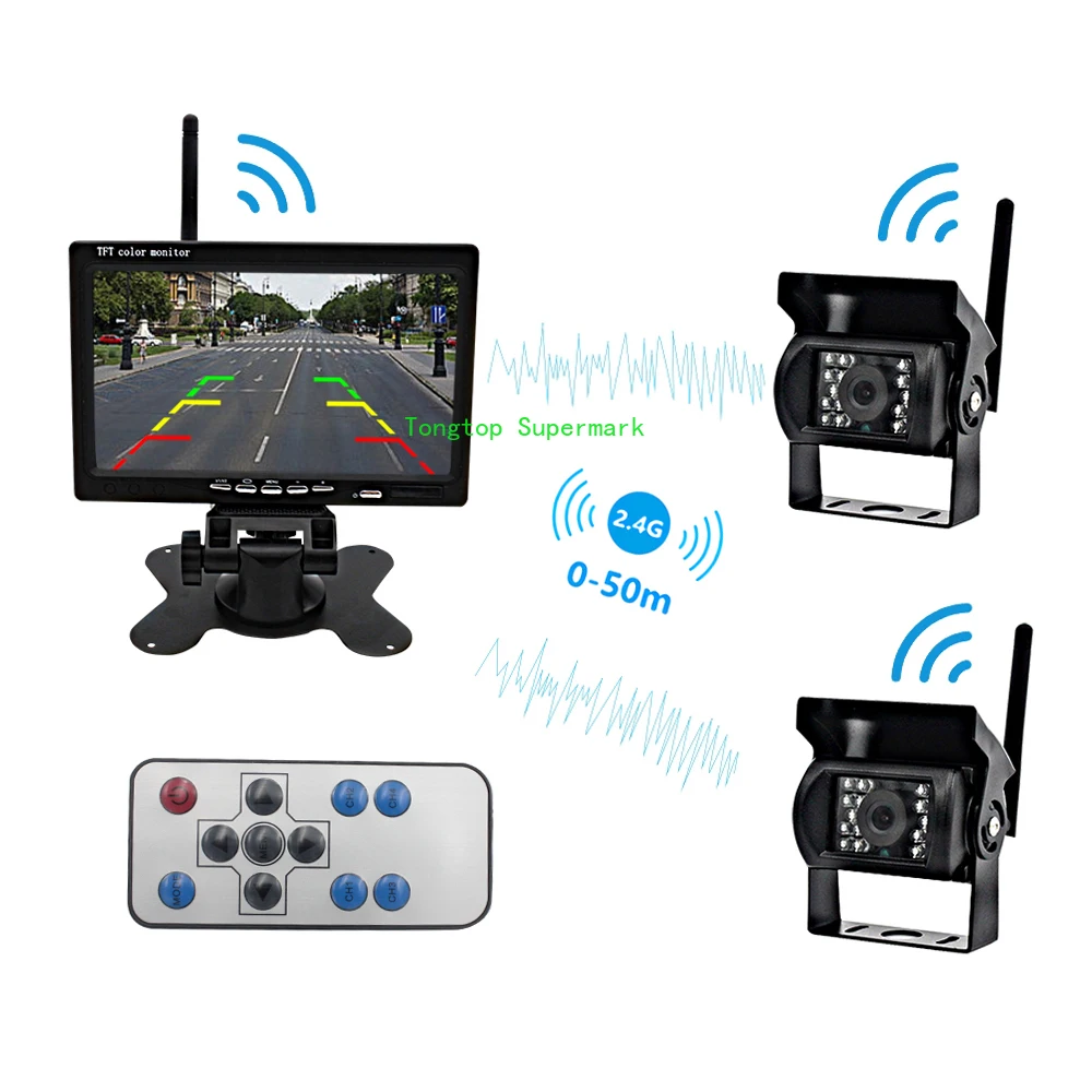 Wireless car reversing Rear camera  For Truck Bus RV Trailer Excavator 7In Monitor Screen Reverse Front Image 12V-24V Display