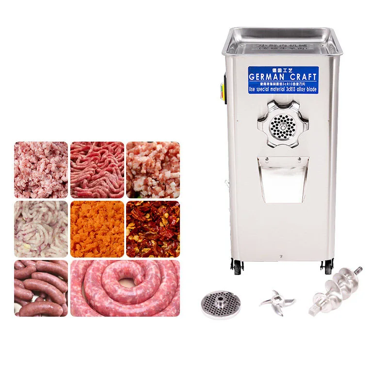 Hachoir à viande électrique vertical en acier inoxydable, équipement de hachage de viande haute puissance pour les tâches de transformation de la viande fraîche.