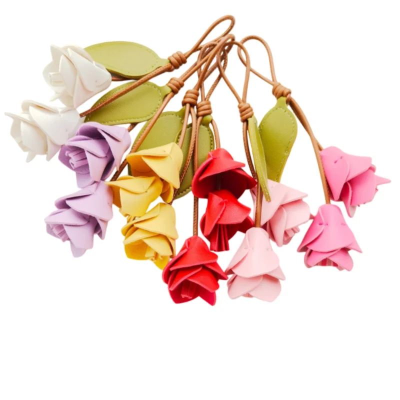 Multi-color Hanger Magnolia Denudata Flower Pu Leather Pendant Car Keyring Handmade Leather Keychain Creative Bag Pendant Women