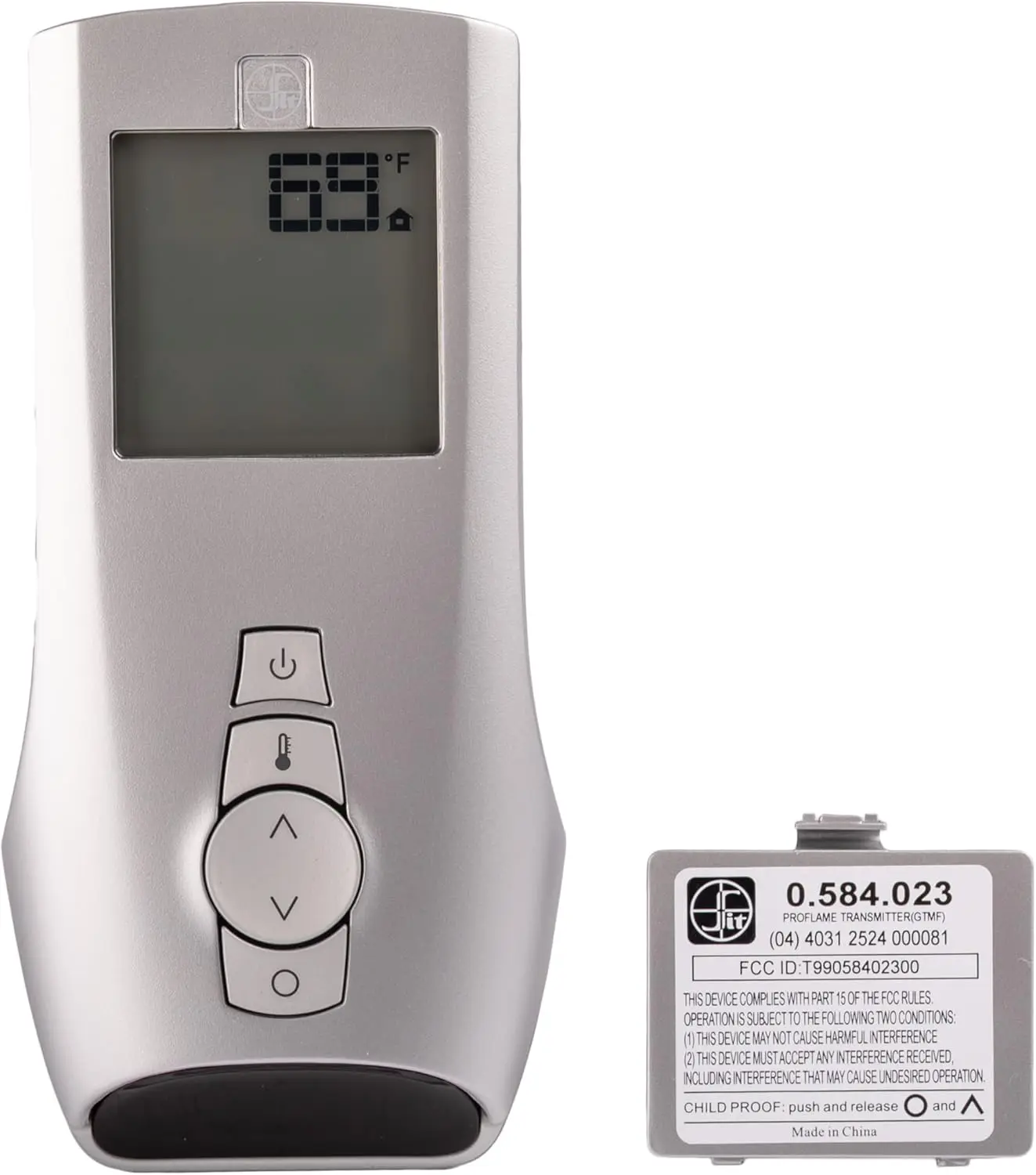 

Fireplace Remote Control Handheld Thermostat - On/Off, Flame Adjustment, GTMF Series Silver Transmitter