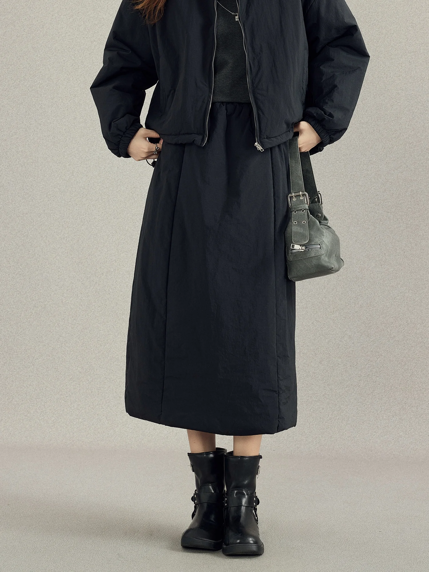 

Faionable Bla Midi A-Line Skirt Women's High Waist f Body Skirt Autumn Winter New Sle Vintage High-End Feeling