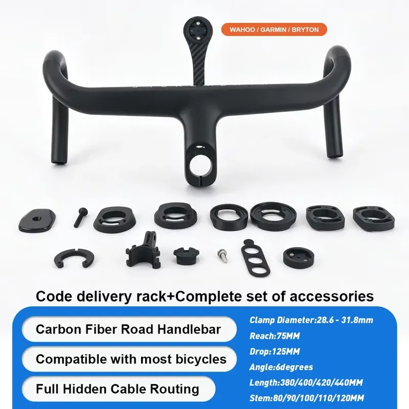 for Winowsports HB018 Carbon Fiber Integrated Handlebar 28.6mm Full Inline Bend Road Bike Parts