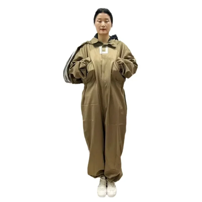 A One Piece Brown Beekeeping Protective Suit, Beekeeping Suit, Anti Bee Suit, Cotton Cloth, Thickened One Piece Space Suit
