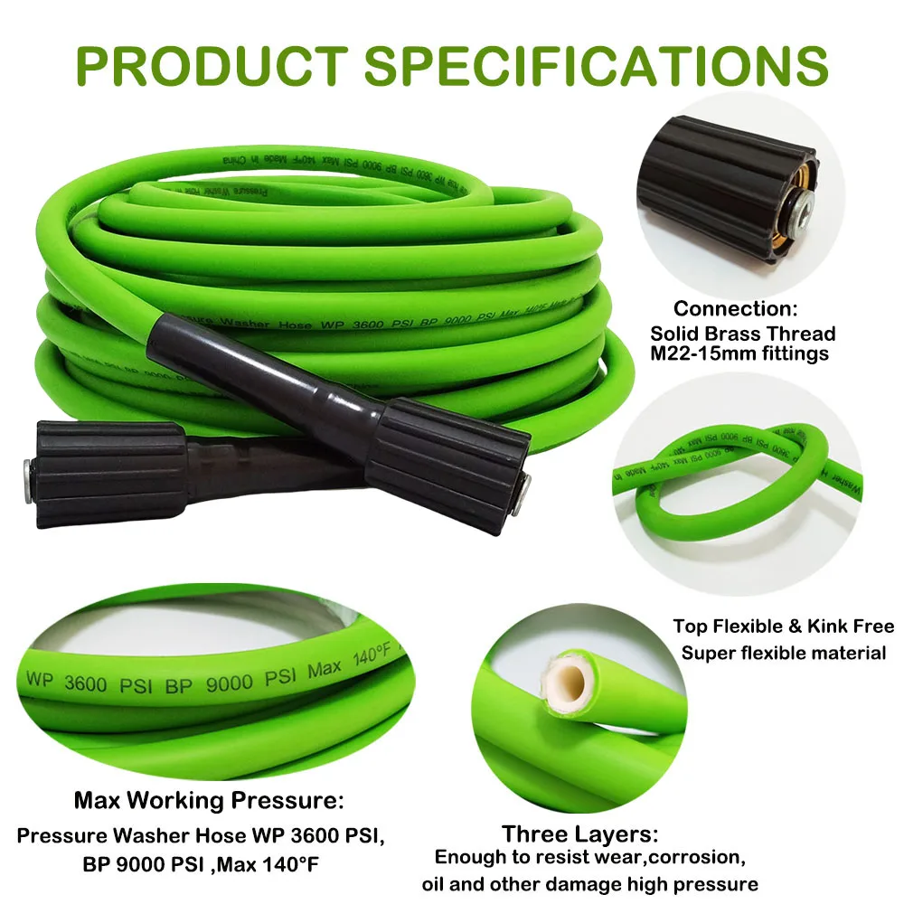 High Pressure Washer Hose Cleaning Super Flexible Rubber Tube Car Wash Hose For some of Sterwins/ Daewooand extension hose M22