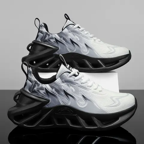 Women Gradient Print Blade Sneakers Breathable Flying Weave Mesh Hollow Out Shock Absorb Sole Lightweight Non Slip Lace Up Running Shoes Outdoor Gym Jogging Casual Sports Footwear 2026 New