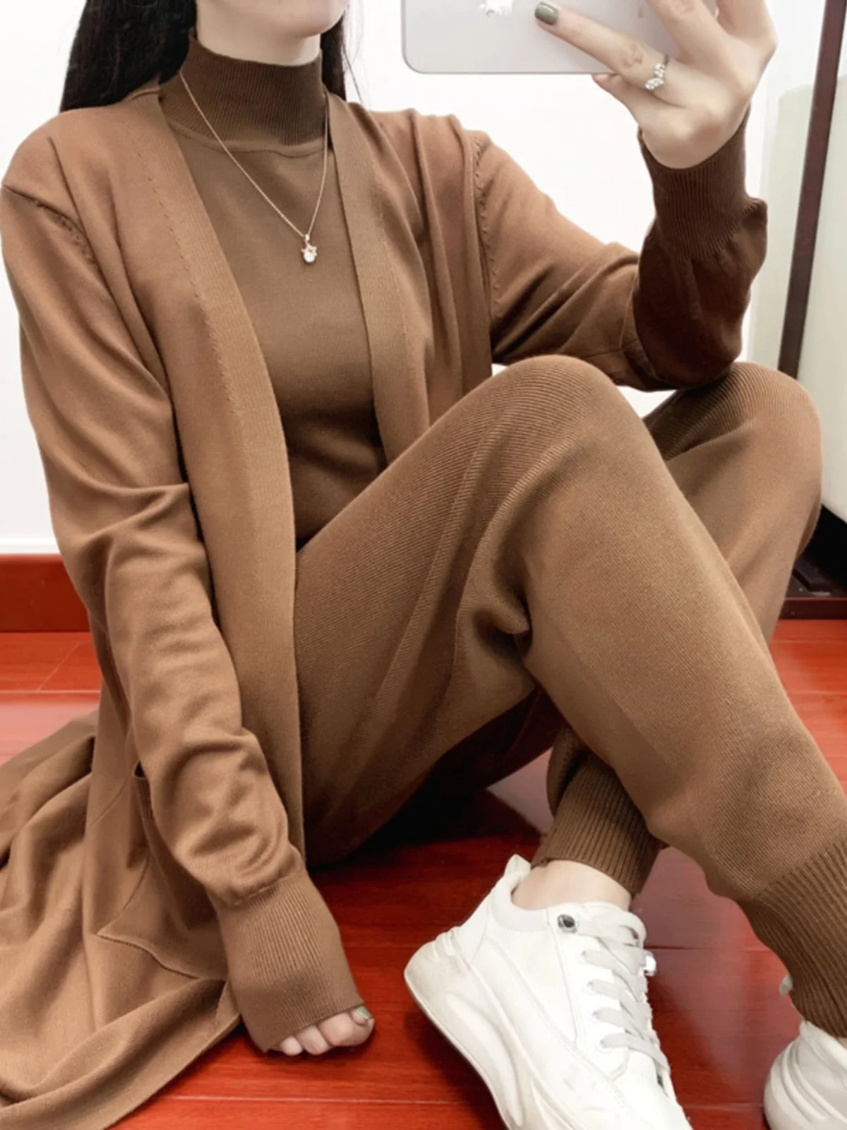 

Модный вязаный комплект из футболки, женский повседневный шикарный осенне-зимний наряд, маленький ансамбль Fraance Sle Ensemble Sli Ensemble