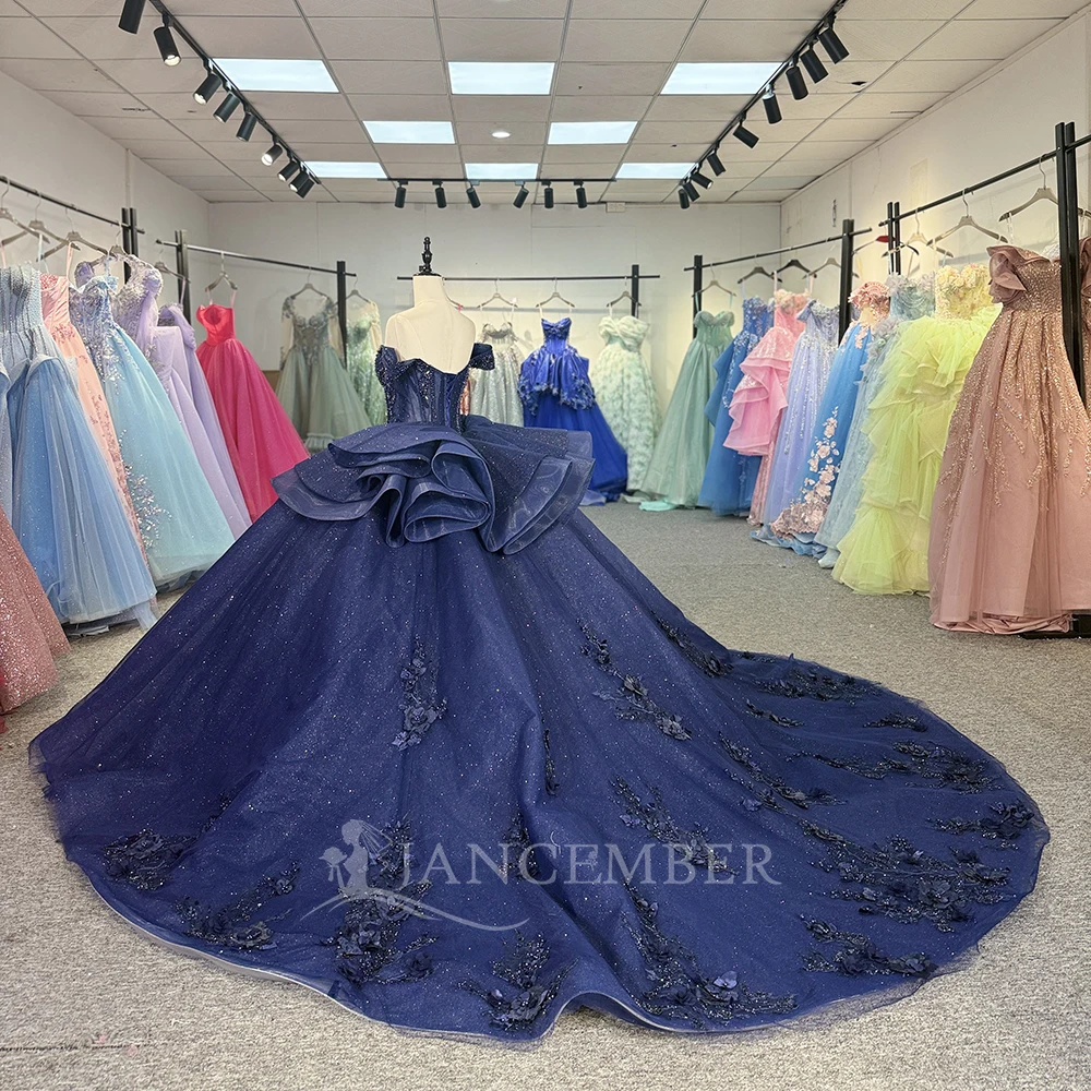 Blaue Prinzessin Sweet 16 Quinceanera Kleider Geburtstagsfeier Korsett Kleid Ballkleid Flügelärmeln Vestido De 15 Jahre Maßgeschneidert