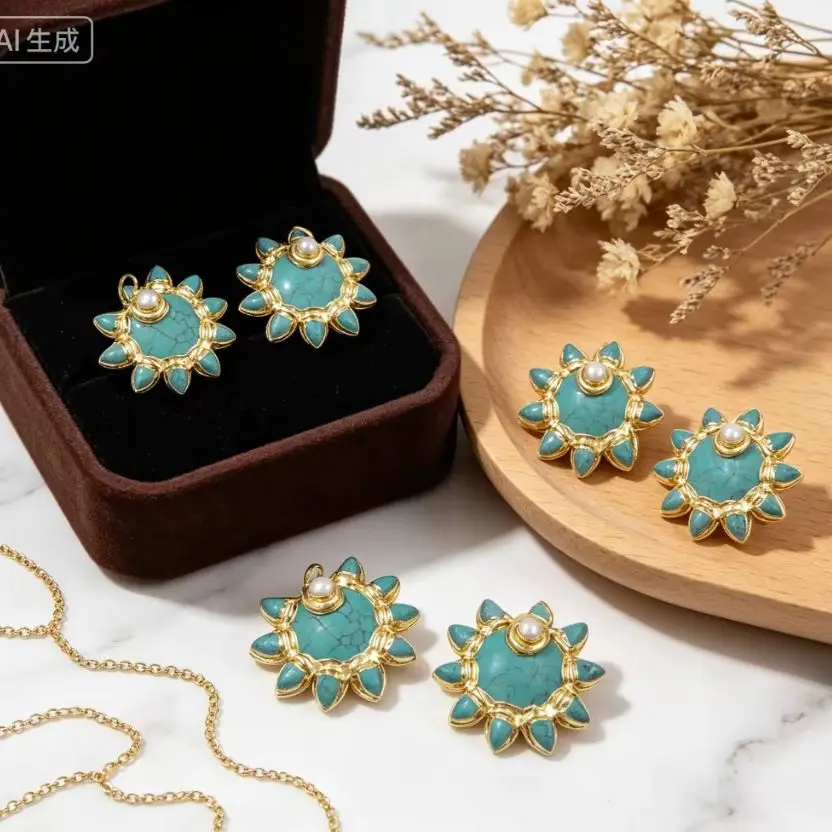 WT-P2032 5PCS Light Weight Interesting Pearl Turquoise Pendant With 18K Real Gold Plated For Girls Precious Gifts
