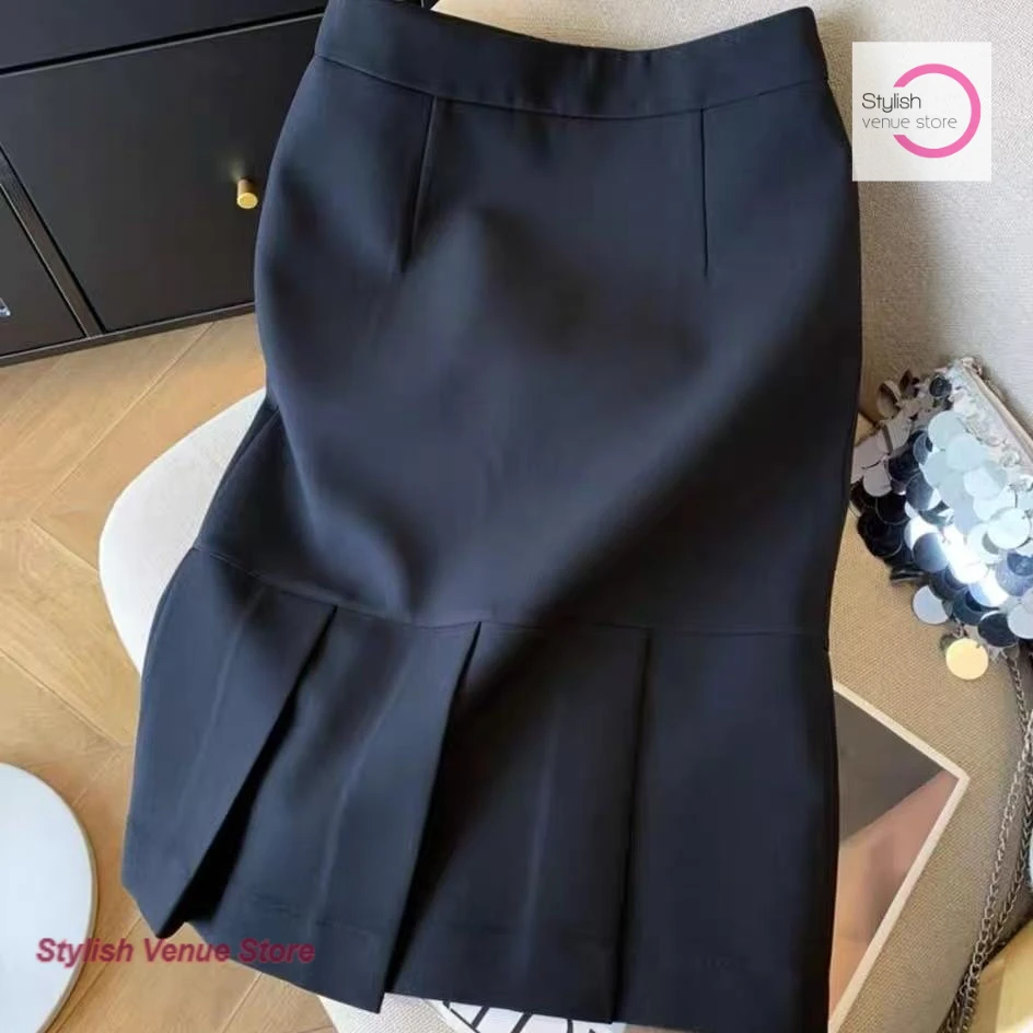 

Французская черная юбка с темпераментным дизайном, женская, весенне-летняя, новая модная модель, с высокой талией, длинная, драпированная, плиссированная, с эффектом «рыбий хвост».