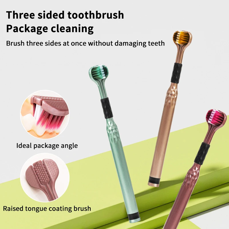 

New 3D Triple-Head Toothbrush Soft Bristle Adult Manual Toothbrush with Tongue Scraper Home Care Tool