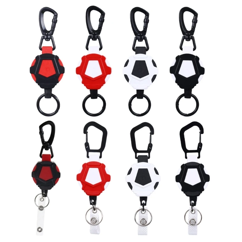 2024 New Retractable Keychain Badge Holder Heavy Duty Badge-Reel Strong Casing Metal-Coil Steel Wire Rope Carabiner Clip Keyring