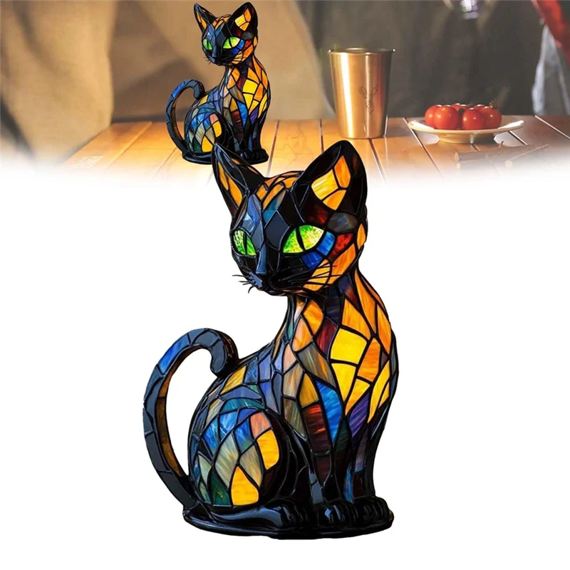 

AB13-CAT Настольный ночник из витражной смолы для ночных стоек, лампа с теплой свечением, лампа для кошек, витраж из смолы
