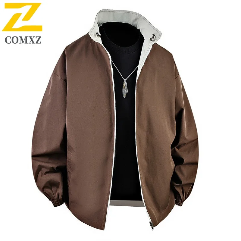 

COMXZ Luxury Jacket Men Solid Color Stand Collar Adventure Windproof Coat Wear on Both Sides Lightweight Autumn Windbreaker