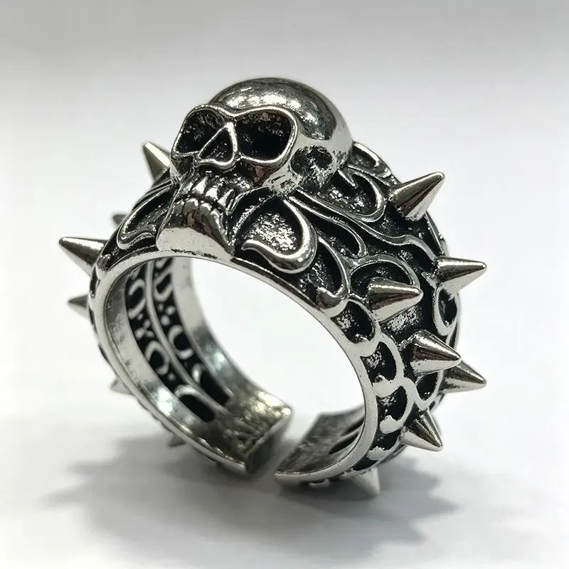 Vintage Skull Rivet Opening Men's And Women's Rings Fashionable Gothic Style Street Trend Neutral Style Jewelry