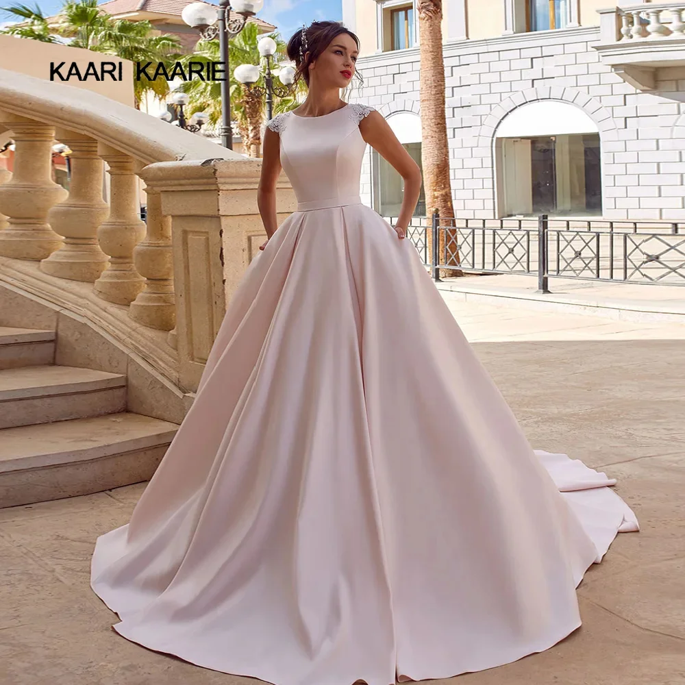 ForKAARI kaie-vestido De novia De satén sin mangas para mujer, traje De boda De gran tamaño, elegante, un hombro