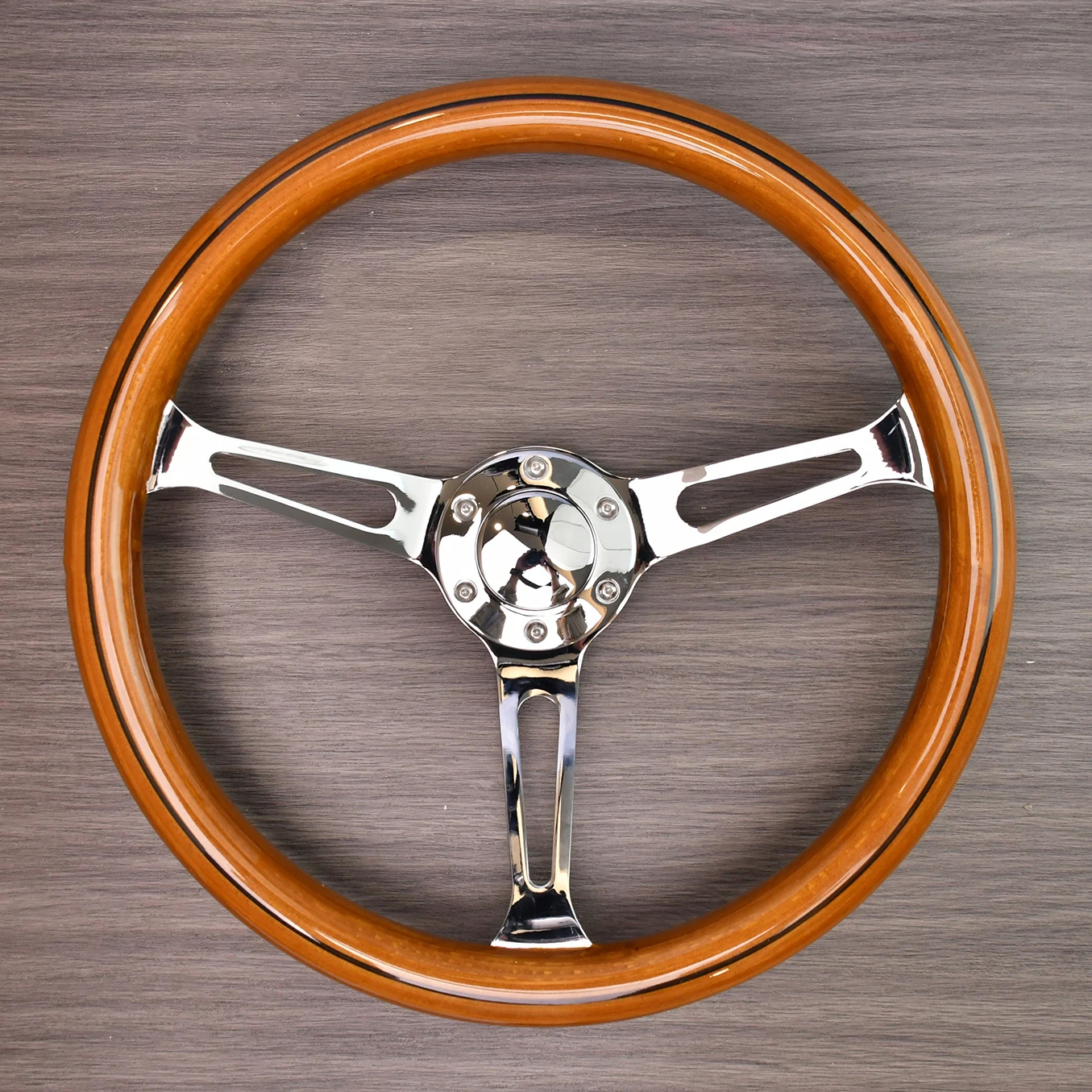 

Classic ABS Steering Wheel Universal Racing Silver Spoke Classic Wood Grain Auto Steering Wheel