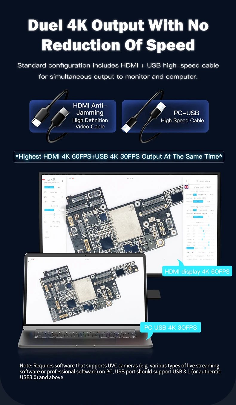 Bresun MC01 4K-MAX Hochauflösende Industriekamera HDMI/USB 4K 60/30FPS für Handy-Reparatur Mikroskop HD-Kamera Werkzeuge – Detail 6