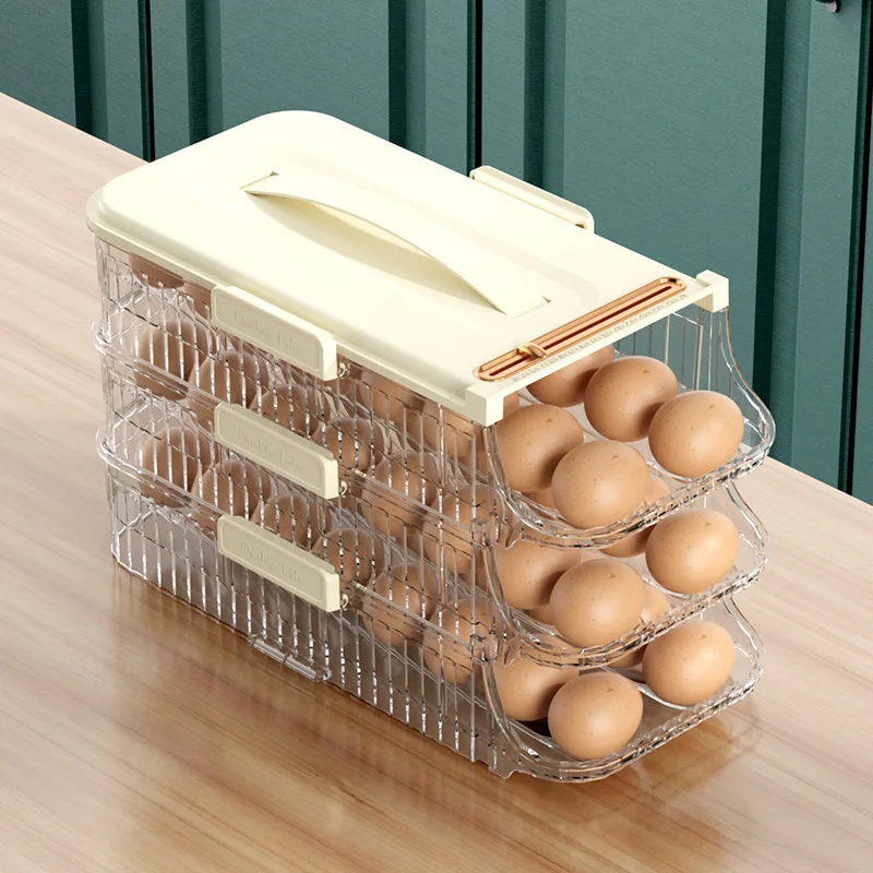 Drawer Type Fridge Egg Storage Box Refrigerator Automatic Scrolling Kitchen Organizer Home Organizers Airtight Containers Food