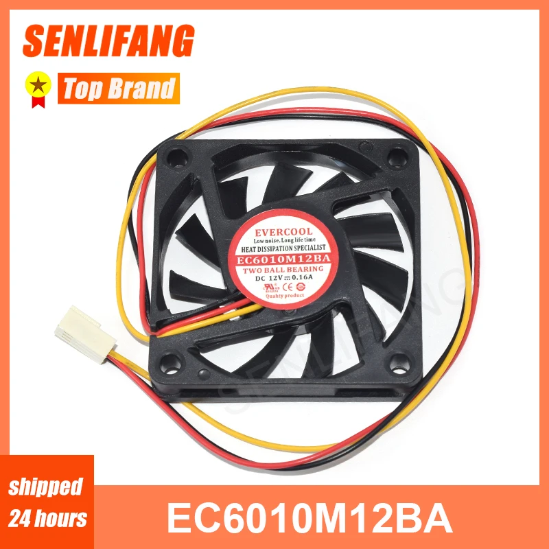 

For Evercool DC12V 0.16A 60*10MM 6010 Three Lines Cooling Fan EC6010M12BA Two Ball Bearing Cooler Test OK