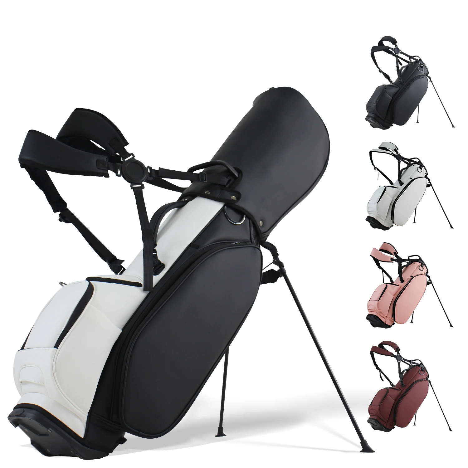 

Golf Stand Bag, 7 Dividers Golf Club Bag with Double Shoulder Straps, Eco-Friendly Synthetic Leather, Stand Fix Buckle, 3 Detac