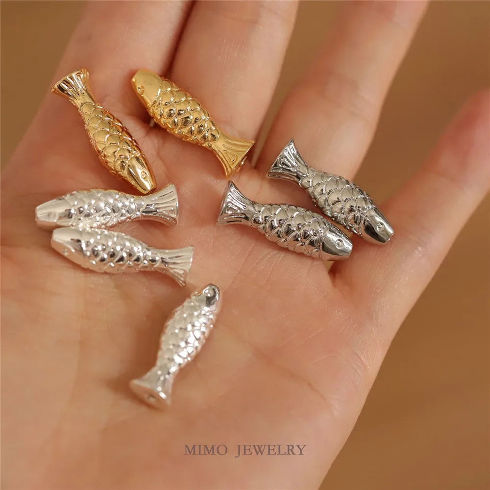 

1PCS Copper Plated with Real Gold, Trendy Chinese-style Three-dimensional Koi Fish Beaded Pendant DIY Handmade Accessory