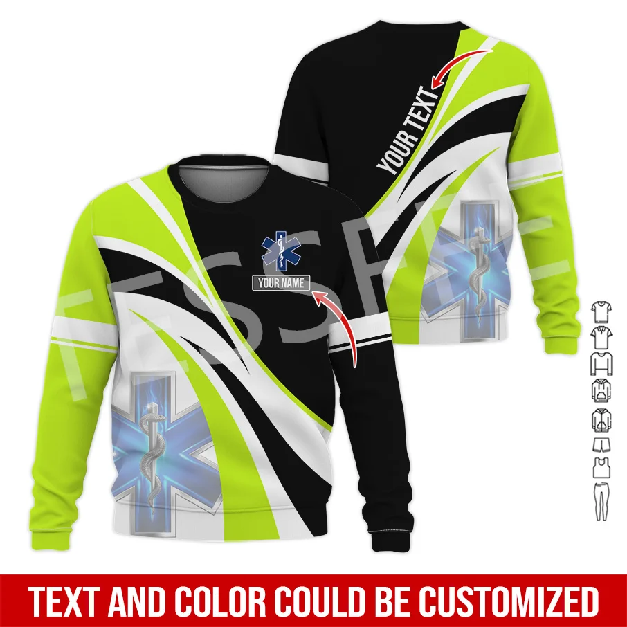 Custom Name Cosplay EMS EMT Medical Paramedic Worker Tattoo Tracksuit Vintage 3DPrint Pullover Harajuku Jacket Casual Hoodies 14