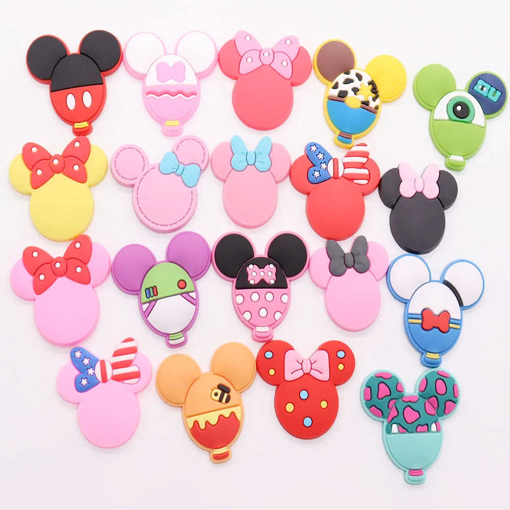 1-19Pcs Various Mickey Head Shape Children Miniso Shoes Accessories Fashion Garden Slipper Buckle Decorations Fit Backpack