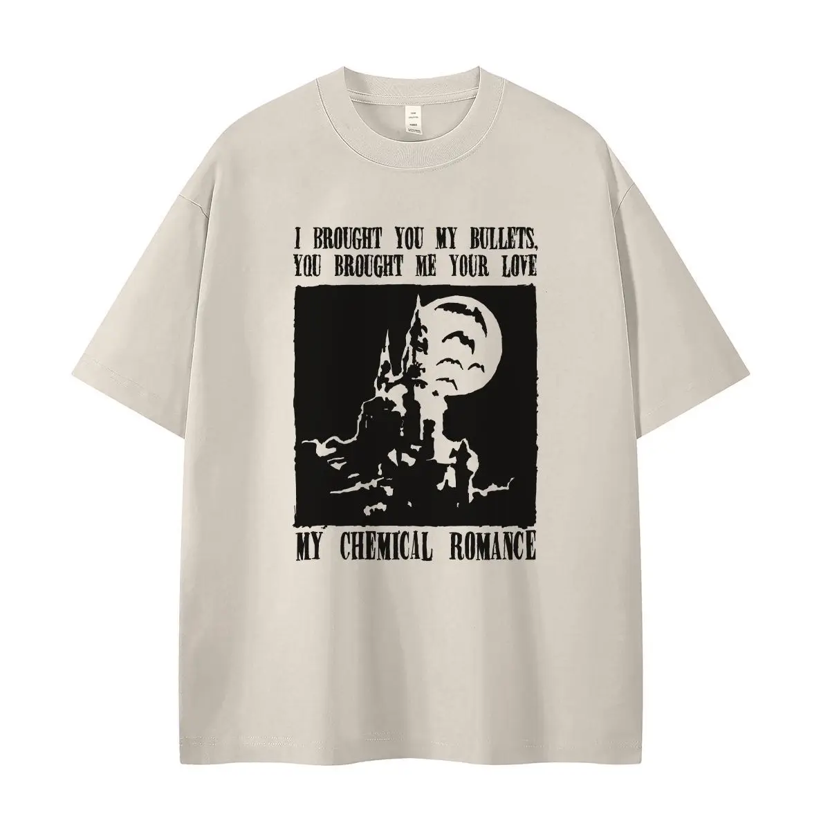 My Chemical Romance Band Retro American Street Vtg T-shirt a maniche corte da uomo e da donna con spalle scoperte Loose Rock