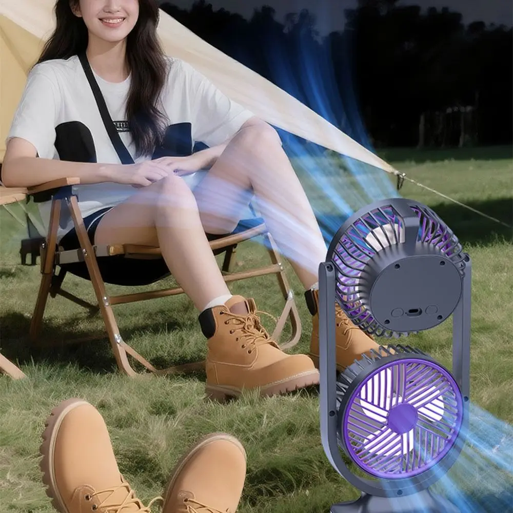 5 Gear Dual-Head Desktop Fan USB Rechargeable Night Light Table Cooling Clip Fan Low Noise Strong Wind Double Head Desk Fan