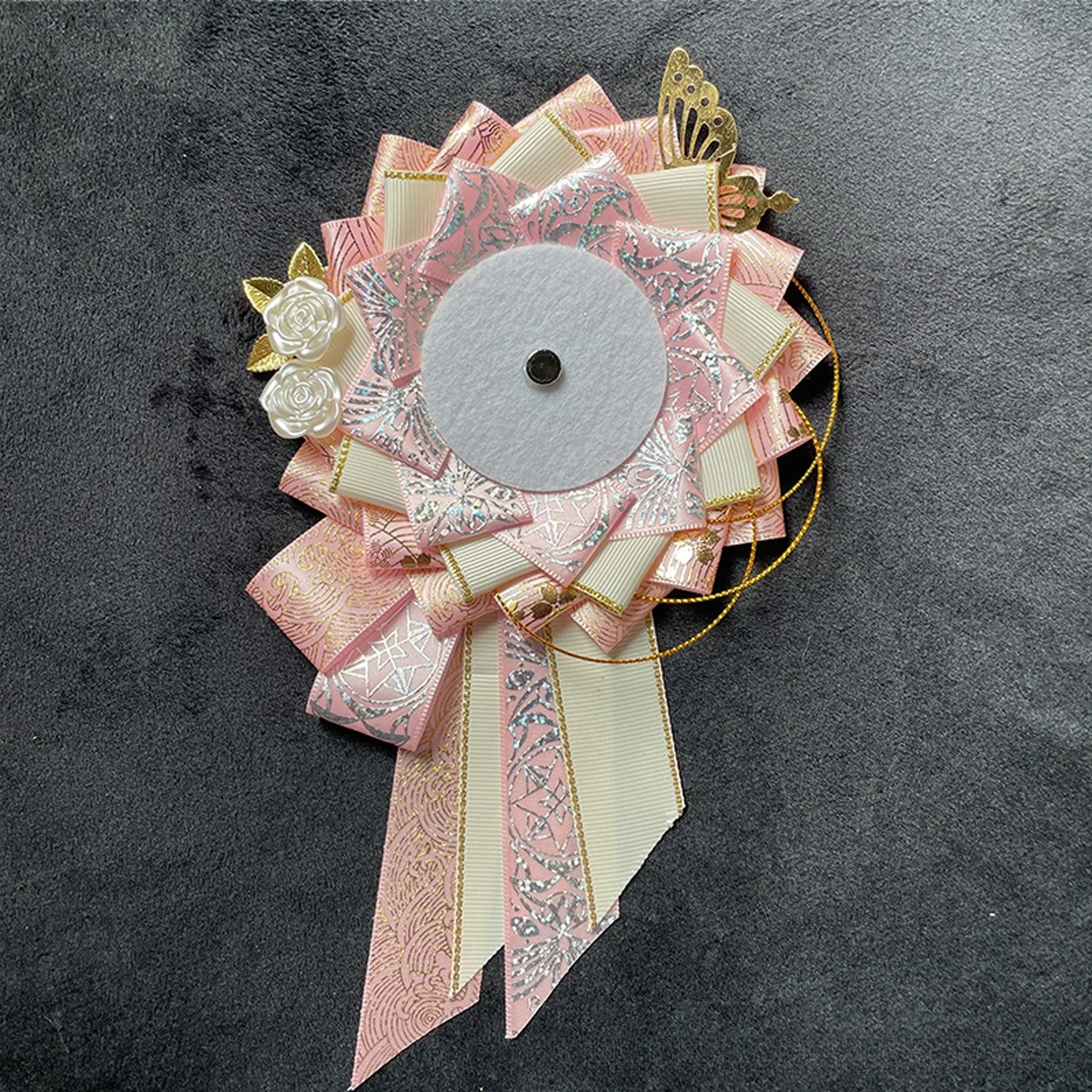 Fashionable Ribbon Ita Bag Cosplay Accessory: Rosette Flower Pin Badge Holder Base Decor for FM Style Enthusiasts