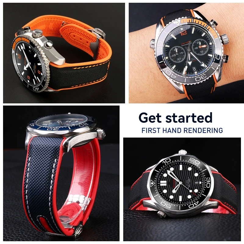 Nylon Texture Rubber Watchband For OMEGA Seamaster 300 600 215.32/92 Special Curved Interface Strap men's bracelet 20 21MM 22mm view 2
