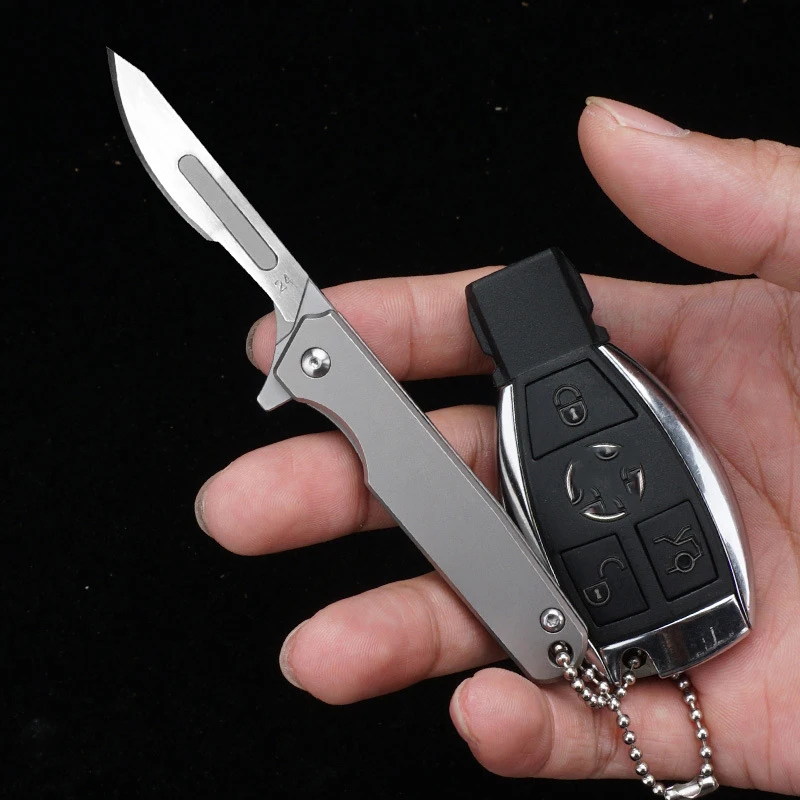 Imagem -05 - Titanium Alloy Mini Folding Knife Bisturi Edc Lâmina Substituível Escultura Gravada Ferramentas Utilitárias Atualização 10 Pcs No.24