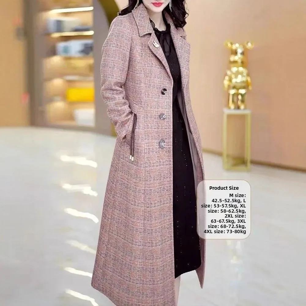 Dámský vlněný kabát s tartanovou délkou po kolena, podzimní a zimní, nový módní zeštíhlující midi kabát, ležérní styl, pohodlná polyesterová tkanina - náhled 3