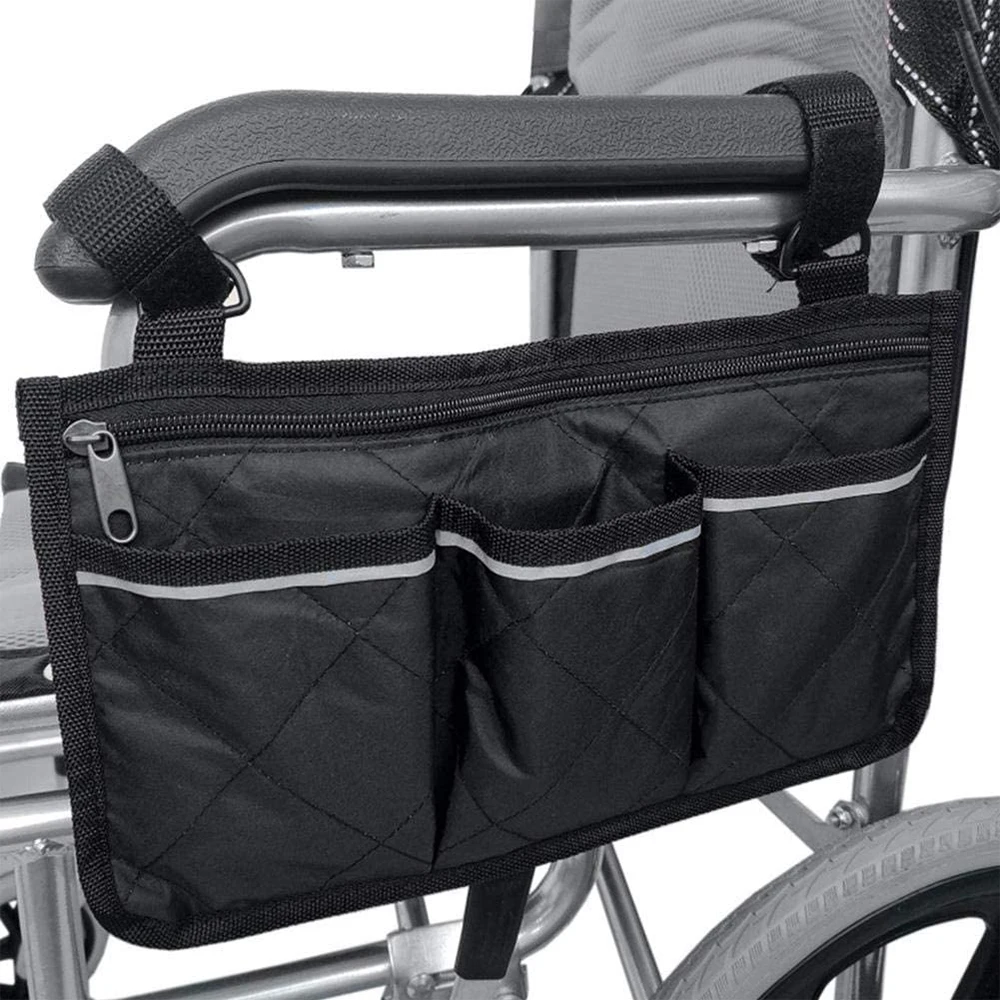 Storage Bag Wheelchair Armrest Reflective Strips Multiple Pockets Convenient Practical Home Supplies Side Pockets for Older