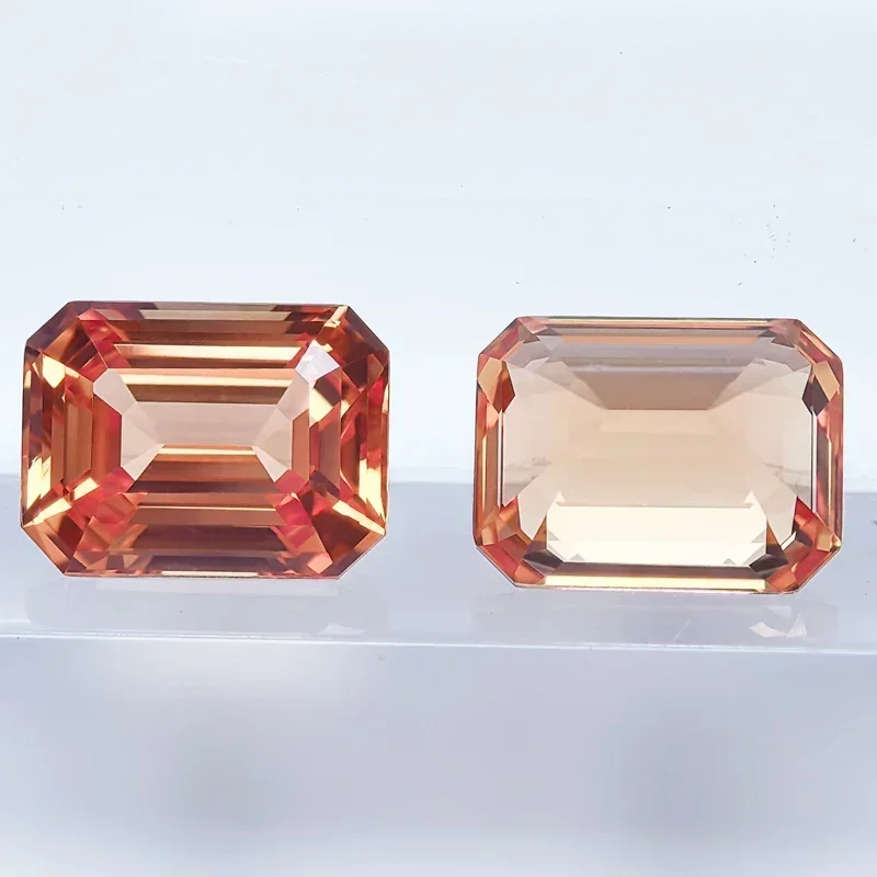 Lab Grown Sapphire Emerald Cut Sunset Orange Color VVS1 Selectable AGL Certificate Gemstone Charms DIY Jewelry Making Materials