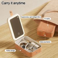 PU Leather Makeup Bag with Mirror Large Capacity Cosmetic Case LED Lighted Dust-proof Beauty Kit Storage Vanity Accessories