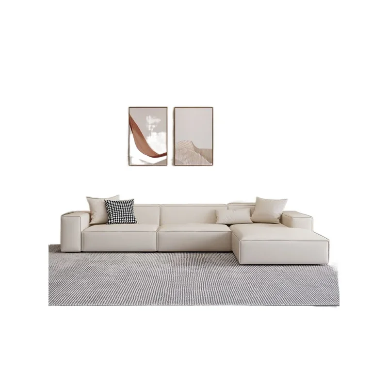 

Minimalist cream wind tofu living room simple modern straight row sofa Internet celebrity technology fabric sofa
