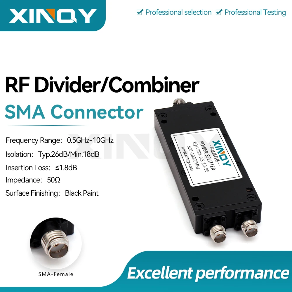 Xinqy Rf Power Divider 0.5-10g One-To-Two Sma Connector Signal Test Power Distributor