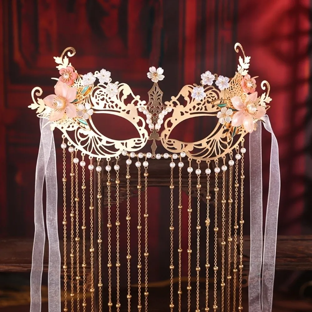 رائعة اللؤلؤ مجهول غطاء الوجه زهرة سبيكة قناع الزفاف النمط الصيني شرابة المرأة الحجاب الغامض الصورة #3