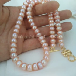 Single Strand 18in 19in Princess Length Natural 7-8mm Gold Pink South Sea Real Pearl Necklace Chinese Knot Clasp Free Shipping