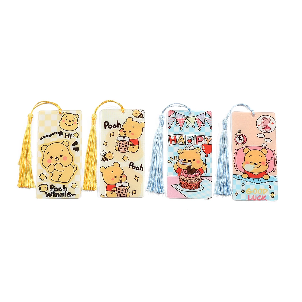 Winnie The Pooh Acrylic Bookmark Cartoon Tassels Bookmark Reading Stationery Supplies Cute Notebook Journal Page Mark Gifts