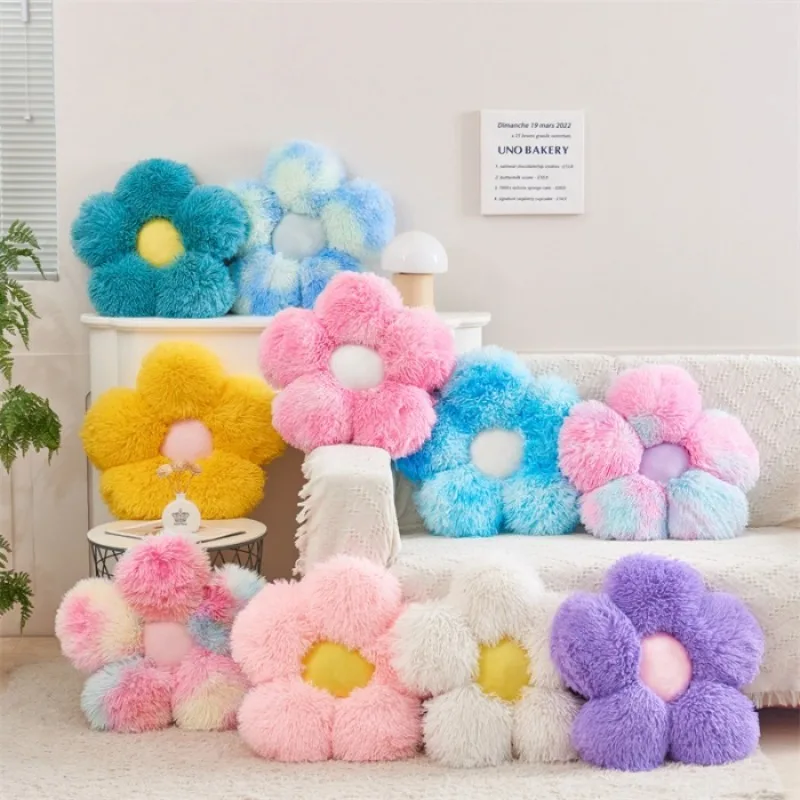 1PCS Tie-Dye Long Pile Lifelike Sunflower Shaped Pillow Daisy Sofa Cushion Office Bed Sleeping Back Cushion Home Decoration Gift