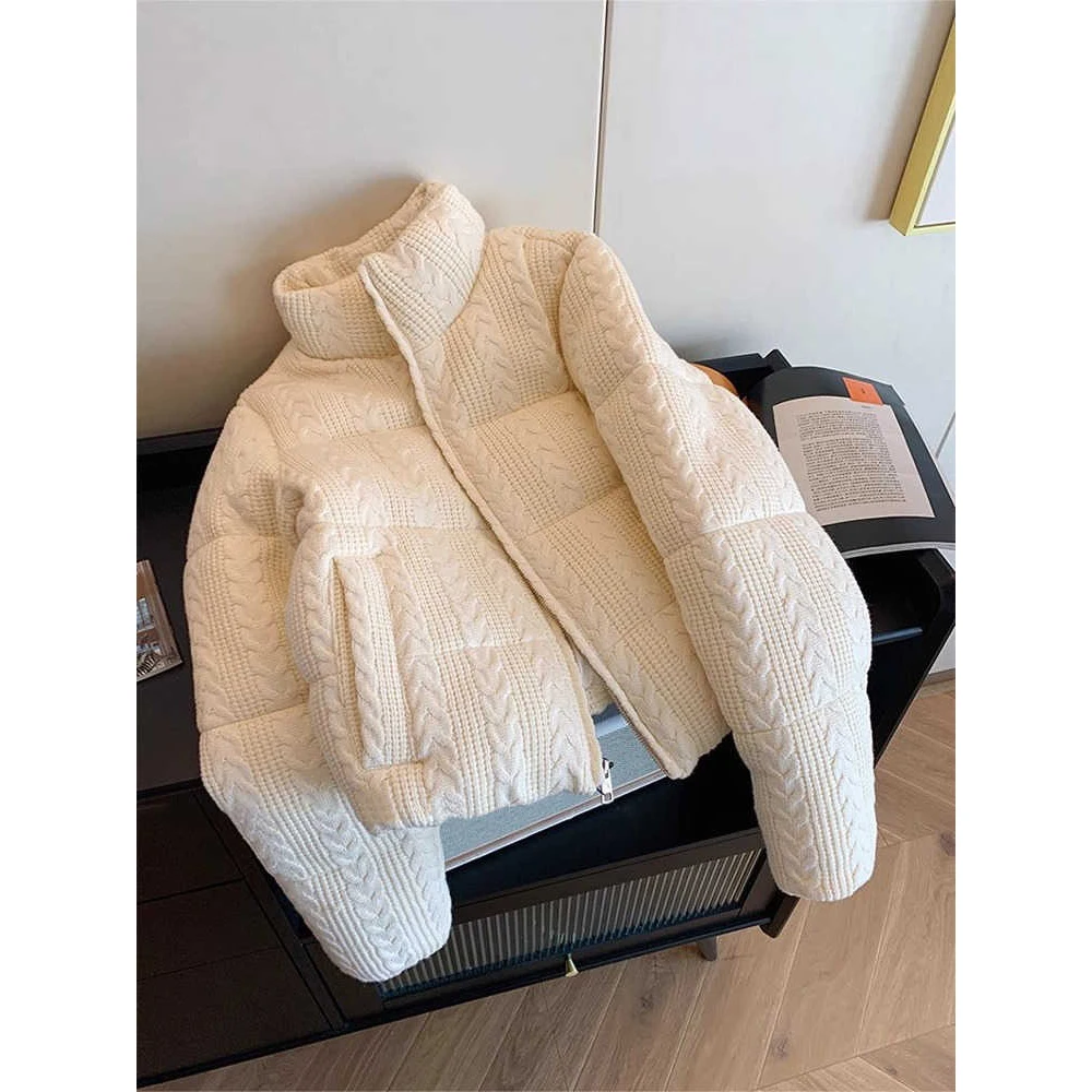 

Women's White Winter Parkas Jacket Thicken Warm Padded Coat Long Sleeve Turtleneck Cropped Overcoat 2000s Vintage Outerwear 2025